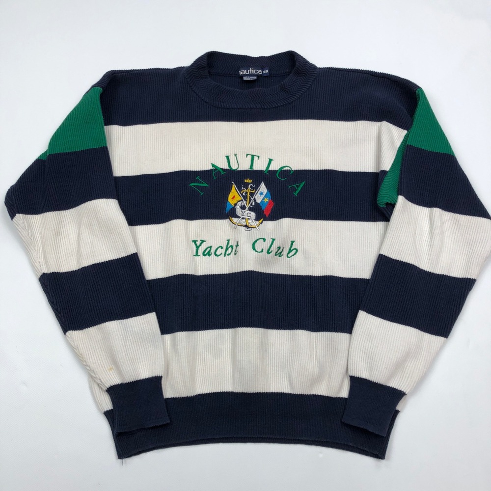 Vintage Nautica Yacht Club Striped Sweater Mens Medium Ribbed Knit